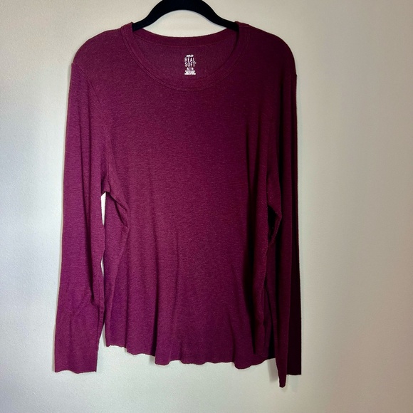 aerie Tops - Aerie Real Soft Ribbed Shirt Burgundy Long Sleeve Round Neck Stretch Top Size XL
